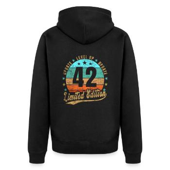 Mise à jour Level Up 42 Ans Édition Limitée Rétro - Veste à capuche bio Premium Unisexe - noir - Dos - Nico (187cm)