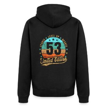 Update Level Up 53 Years Limited Edition Retro - Unisex Premium Organic Zip Hoodie - black - Back - Nico (187cm)