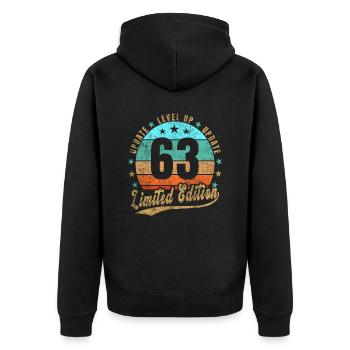 Mise à jour Level Up 63 Ans Édition Limitée Rétro - Veste à capuche bio Premium Unisexe - noir - Dos - Nico (187cm)