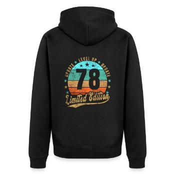 Mise à jour Level Up 78 ans Édition Limitée Rétro - Veste à capuche bio Premium Unisexe - noir - Dos - Nico (187cm)