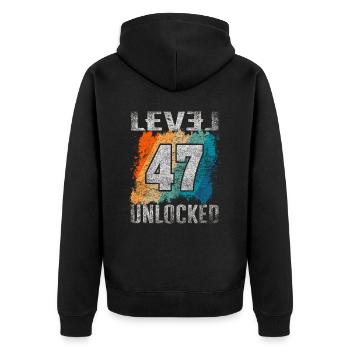 Niveau cadeau d’anniversaire débloqué 47 ans - Veste à capuche bio Premium Unisexe - noir - Dos - Nico (187cm)