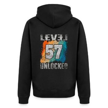 Birthday Gift Level Unlocked 57 years - Unisex Premium Organic Zip Hoodie - black - Back - Nico (187cm)