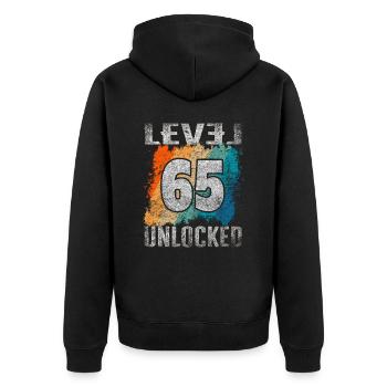 Birthday Gift Level Unlocked 65 years - Unisex Premium Organic Zip Hoodie - black - Back - Nico (187cm)