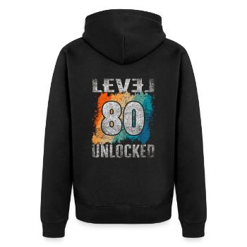 Niveau cadeau d’anniversaire débloqué 80 ans - Veste à capuche bio Premium Unisexe - noir - Dos - Nico (187cm)