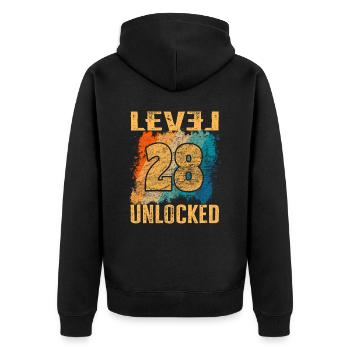 Niveau cadeau d’anniversaire débloqué 28 ans - Veste à capuche bio Premium Unisexe - noir - Dos - Nico (187cm)