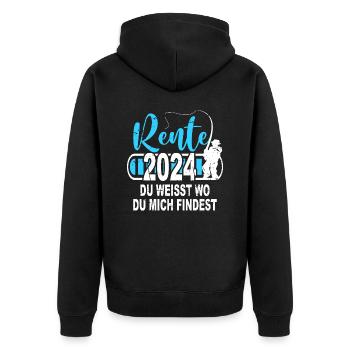 Rentner Angler Geschenk 2024 Angeln - Unisex Premium Bio Zip Hoodie - Schwarz - Hinten - Nico (187cm)