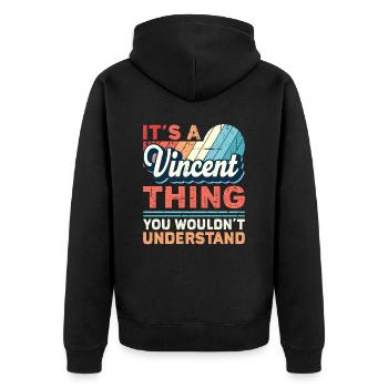 Name Vincent Geschenk - Unisex Premium Bio Zip Hoodie - Schwarz - Hinten - Nico (187cm)