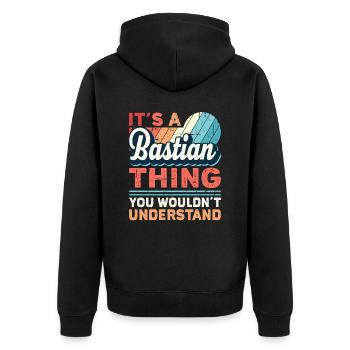 Name Bastian Geschenk Geburtstag Namenstag - Unisex Premium Bio Zip Hoodie - Schwarz - Hinten - Nico (187cm)