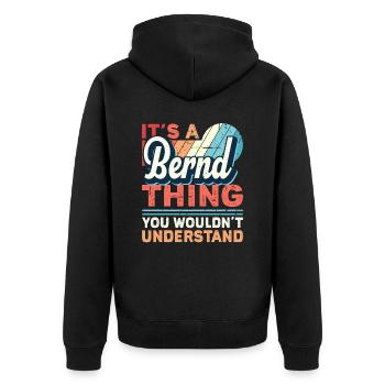 Name Bernd Geschenk Geburtstag Namenstag - Unisex Premium Bio Zip Hoodie - Schwarz - Hinten - Nico (187cm)