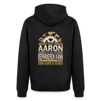 Aaron Name Geschenk Geburtstag - Unisex Premium Bio Zip Hoodie - Schwarz - Hinten - Nico (187cm)