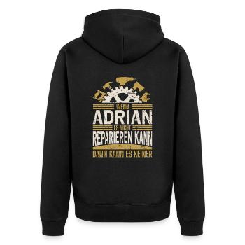 Adrian Name Geschenk Geburtstag - Unisex Premium Bio Zip Hoodie - Schwarz - Hinten - Nico (187cm)