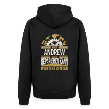 Andrew Name Geschenk Geburtstag - Unisex Premium Bio Zip Hoodie - Schwarz - Hinten - Nico (187cm)