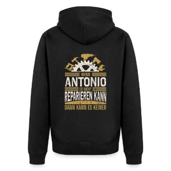 Antonio Name Geschenk Geburtstag - Unisex Premium Bio Zip Hoodie - Schwarz - Hinten - Nico (187cm)