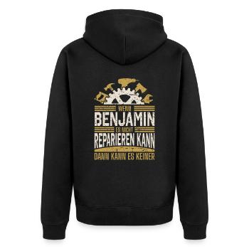 Benjamin Name Geschenk Geburtstag - Unisex Premium Bio Zip Hoodie - Schwarz - Hinten - Nico (187cm)