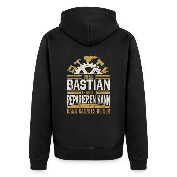 Bastian Name Geschenk Geburtstag - Unisex Premium Bio Zip Hoodie - Schwarz - Hinten - Nico (187cm)
