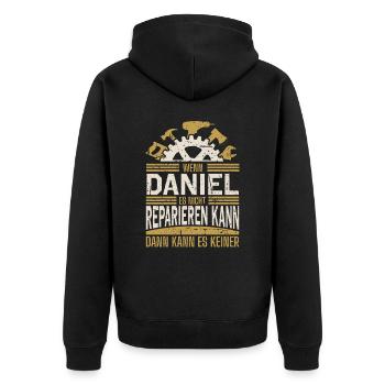 Daniel Name Geschenk Geburtstag - Unisex Premium Bio Zip Hoodie - Schwarz - Hinten - Nico (187cm)