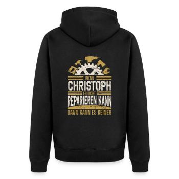 Christoph Name Geschenk Geburtstag - Unisex Premium Bio Zip Hoodie - Schwarz - Hinten - Nico (187cm)
