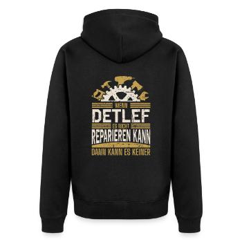 Detlef Name Geschenk Geburtstag - Unisex Premium Bio Zip Hoodie - Schwarz - Hinten - Nico (187cm)