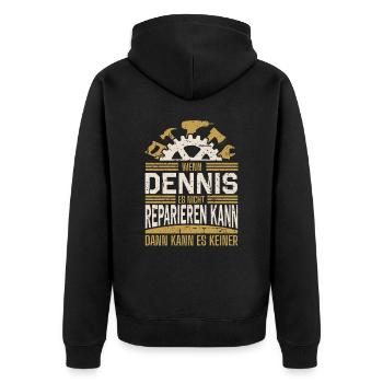 Dennis Name Geschenk Geburtstag - Unisex Premium Bio Zip Hoodie - Schwarz - Hinten - Nico (187cm)