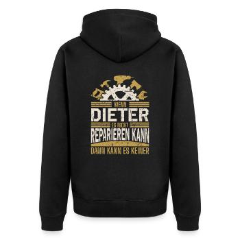 Dieter Name Geschenk Geburtstag - Unisex Premium Bio Zip Hoodie - Schwarz - Hinten - Nico (187cm)
