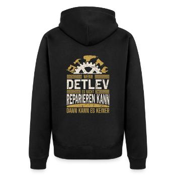 Detlev Name Geschenk Geburtstag - Unisex Premium Bio Zip Hoodie - Schwarz - Hinten - Nico (187cm)