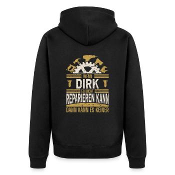 Dirk Name Geschenk Geburtstag - Unisex Premium Bio Zip Hoodie - Schwarz - Hinten - Nico (187cm)