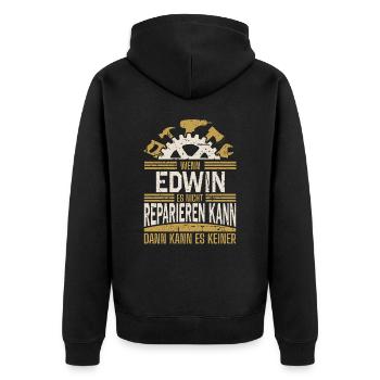 Edwin Name Geschenk Geburtstag - Unisex Premium Bio Zip Hoodie - Schwarz - Hinten - Nico (187cm)