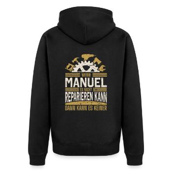 Manuel Name Geschenk Geburtstag - Unisex Premium Bio Zip Hoodie - Schwarz - Hinten - Nico (187cm)