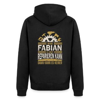 Fabian Name Geschenk Geburtstag - Unisex Premium Bio Zip Hoodie - Schwarz - Hinten - Nico (187cm)