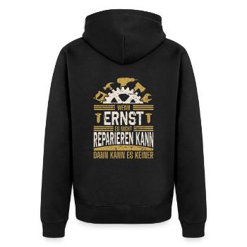 Ernst Name Geschenk Geburtstag - Unisex Premium Bio Zip Hoodie - Schwarz - Hinten - Nico (187cm)