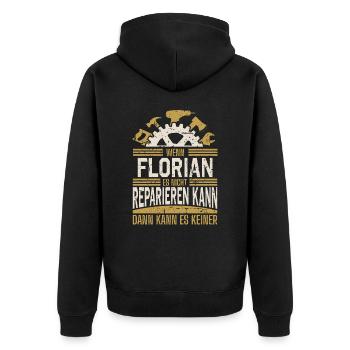 Florian Name Geschenk Geburtstag - Unisex Premium Bio Zip Hoodie - Schwarz - Hinten - Nico (187cm)