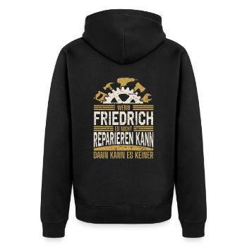 Friedrich Name Geschenk Geburtstag - Unisex Premium Bio Zip Hoodie - Schwarz - Hinten - Nico (187cm)