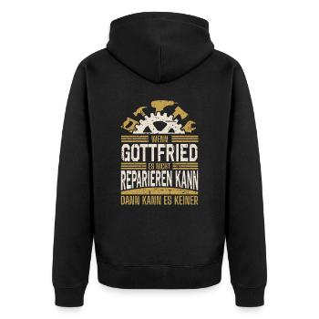 Gottfried Name Geschenk Geburtstag - Unisex Premium Bio Zip Hoodie - Schwarz - Hinten - Nico (187cm)