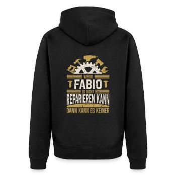 Fabio Name Geschenk Geburtstag - Unisex Premium Bio Zip Hoodie - Schwarz - Hinten - Nico (187cm)