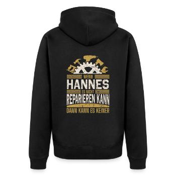Hannes Name Geschenk Geburtstag - Unisex Premium Bio Zip Hoodie - Schwarz - Hinten - Nico (187cm)