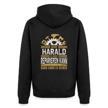 Harald Name Geschenk Geburtstag - Unisex Premium Bio Zip Hoodie - Schwarz - Hinten - Nico (187cm)