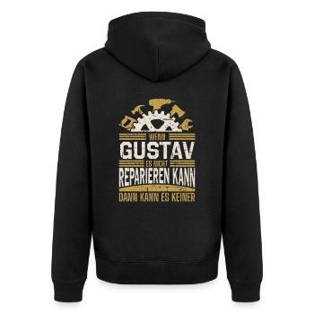 Gustav Name Geschenk Geburtstag - Unisex Premium Bio Zip Hoodie - Schwarz - Hinten - Nico (187cm)