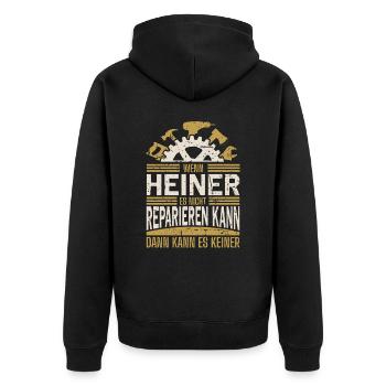 Heiner Name Geschenk Geburtstag - Unisex Premium Bio Zip Hoodie - Schwarz - Hinten - Nico (187cm)