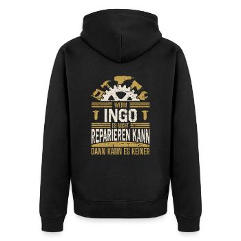 Ingo Name Geschenk Geburtstag - Unisex Premium Bio Zip Hoodie - Schwarz - Hinten - Nico (187cm)