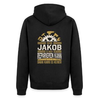 Jakob Name Geschenk Geburtstag - Unisex Premium Bio Zip Hoodie - Schwarz - Hinten - Nico (187cm)