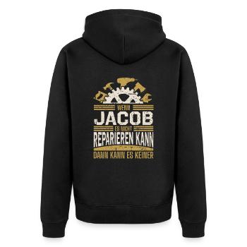 Jacob Name Geschenk Geburtstag - Unisex Premium Bio Zip Hoodie - Schwarz - Hinten - Nico (187cm)