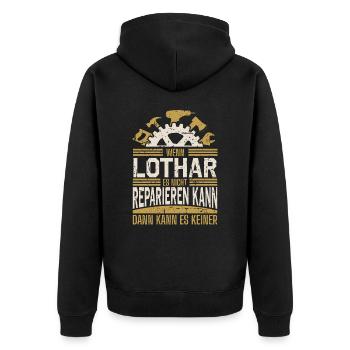 Lothar Name Geschenk Geburtstag - Unisex Premium Bio Zip Hoodie - Schwarz - Hinten - Nico (187cm)