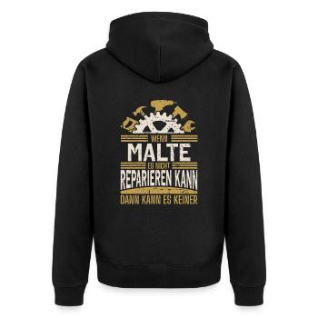 Malte Name Geschenk Geburtstag - Unisex Premium Bio Zip Hoodie - Schwarz - Hinten - Nico (187cm)