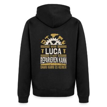 Luca Name Geschenk Geburtstag - Unisex Premium Bio Zip Hoodie - Schwarz - Hinten - Nico (187cm)