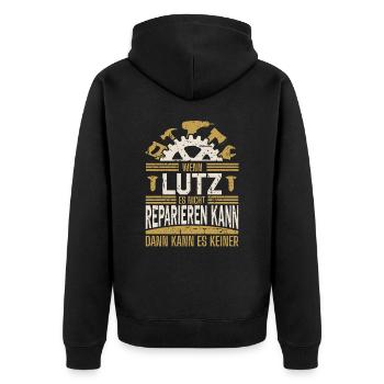 Lutz Name Geschenk Geburtstag - Unisex Premium Bio Zip Hoodie - Schwarz - Hinten - Nico (187cm)
