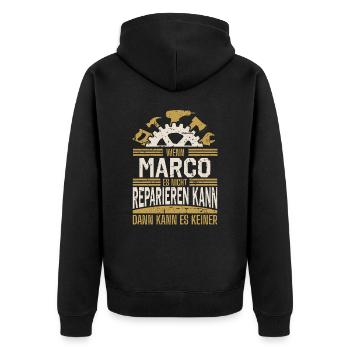Marco Name Geschenk Geburtstag - Unisex Premium Bio Zip Hoodie - Schwarz - Hinten - Nico (187cm)