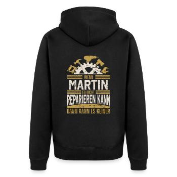 Martin Name Geschenk Geburtstag - Unisex Premium Bio Zip Hoodie - Schwarz - Hinten - Nico (187cm)
