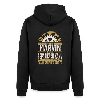 Marvin Name Geschenk Geburtstag - Unisex Premium Bio Zip Hoodie - Schwarz - Hinten - Nico (187cm)