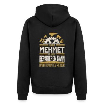 Mehmet Name Geschenk Geburtstag - Unisex Premium Bio Zip Hoodie - Schwarz - Hinten - Nico (187cm)