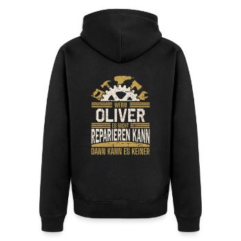 Oliver Name Geschenk Geburtstag - Unisex Premium Bio Zip Hoodie - Schwarz - Hinten - Nico (187cm)
